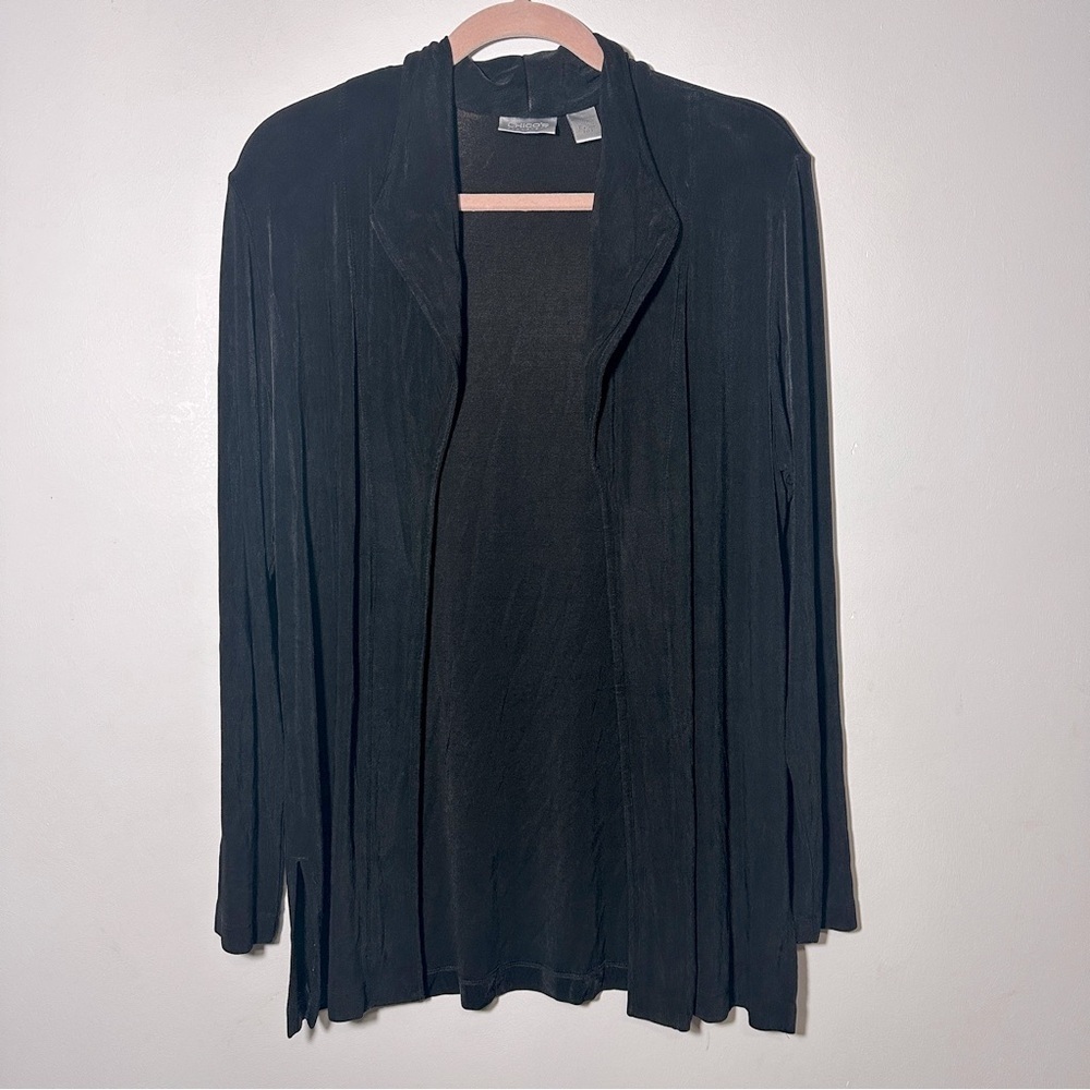 Chico’s Travelers Womans Cardigan Blazer Size 2 Large Black Open Front